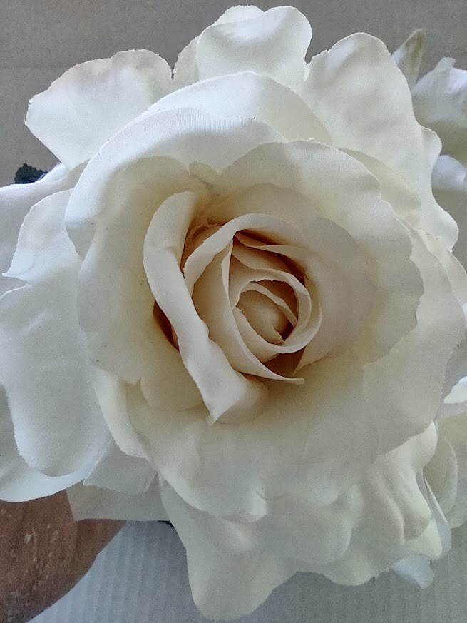 Three long stem real touch silk roses CREAM