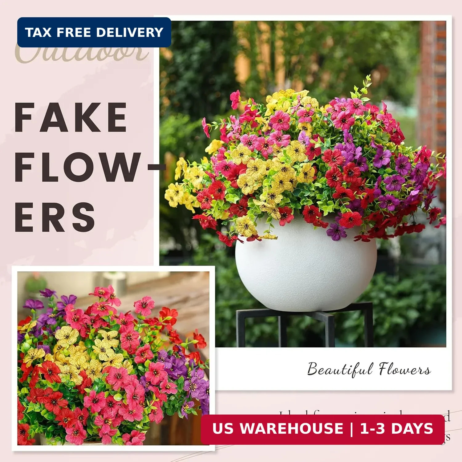 Der Rose 12 Bundles Artificial Flowers for Outdoors Fake Flowers Plants Spring S