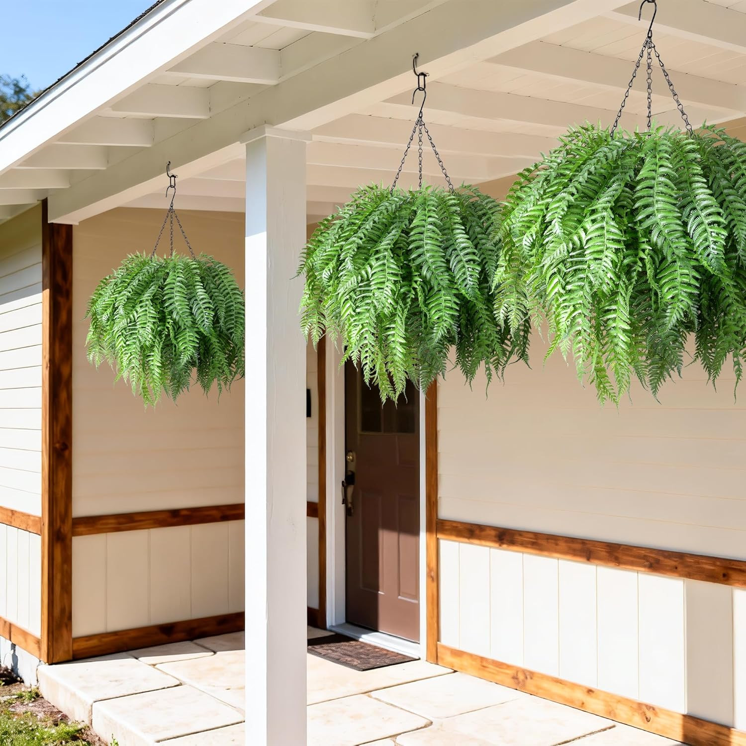 Artificial Hanging Plants Outdoor, UV Resistant Fake Fern Faux Greenery for outs