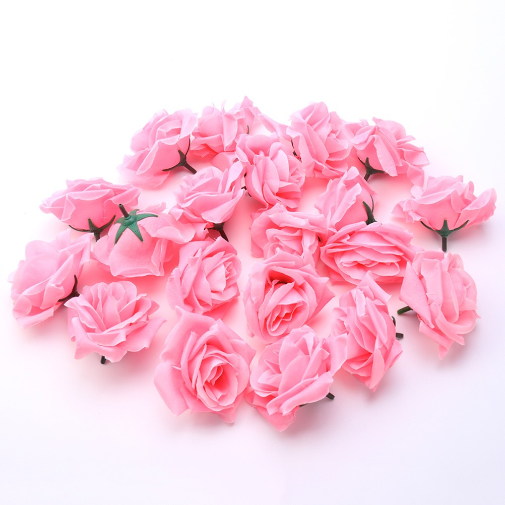 20Pcs Reusable Pink Silk Artificial Rose Heads Wedding Decoration Set