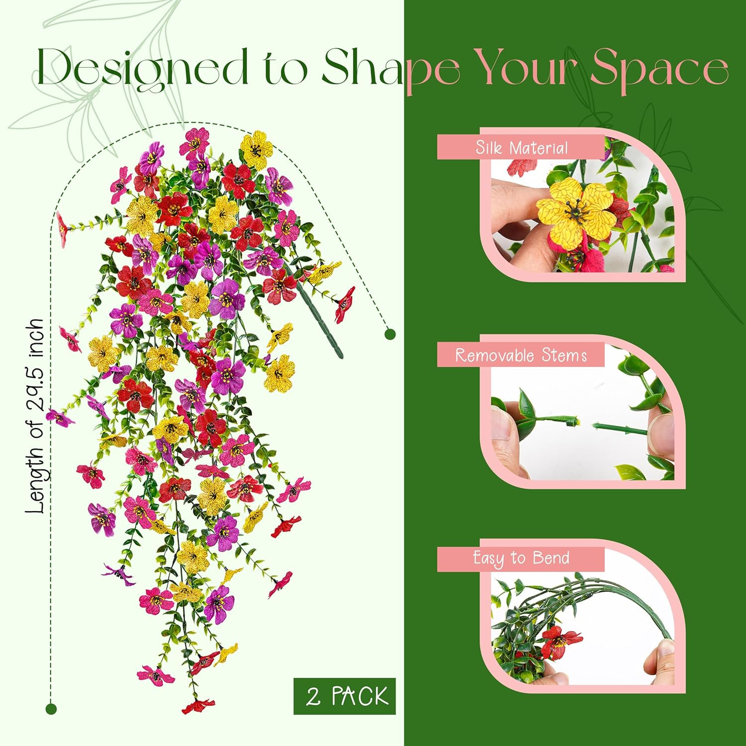 2Pcs Silk Fake Dasiy Faux Hanging Flowers
