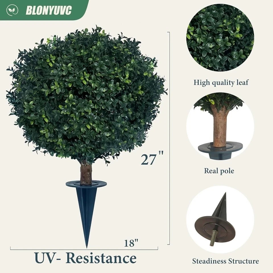 Artificial Boxwood Ball Bush 27″ Tree UV Resistance Rated with Spike. Ea