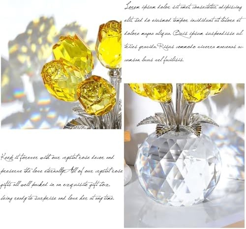 Ornalrist Crystal Yellow Rose Flower Collectible Figurine, Rose Bouquet Flora…