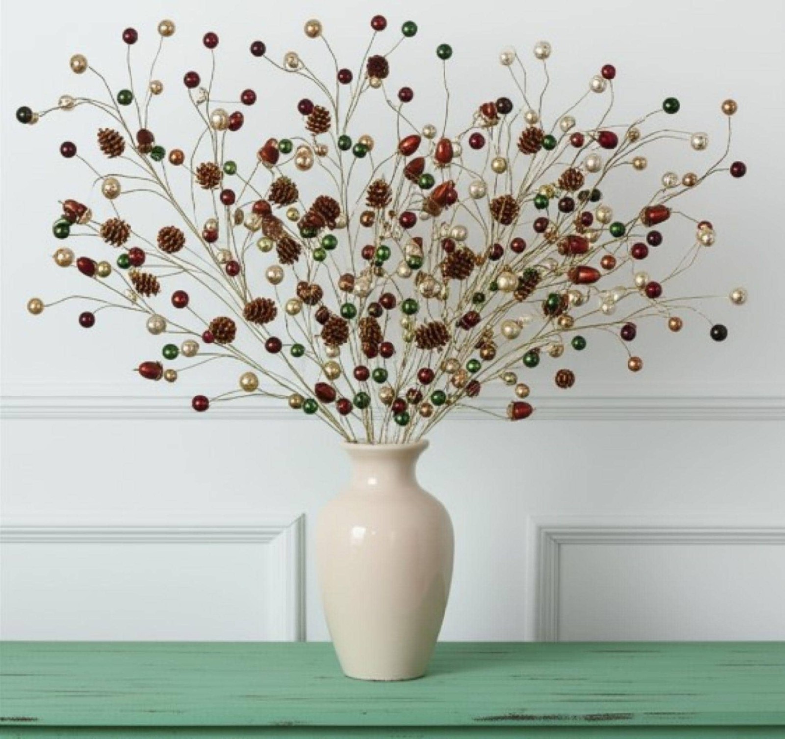 Jewel with Bead Pinecone Spray Stem Branch Pick Christmas or Fall Crafts