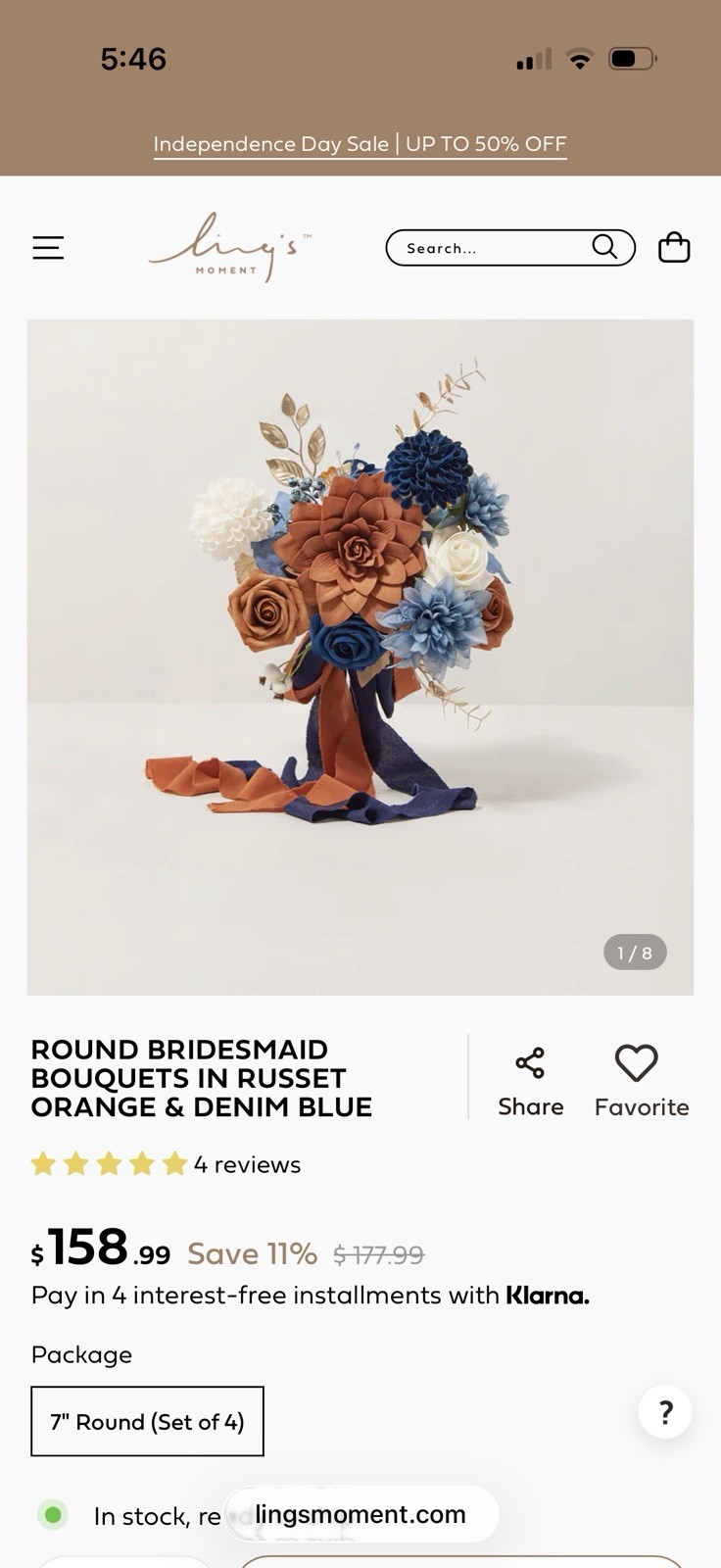 Ling’s Moment Bridesmaid Bouquet, Russet Orange and Denim (4x)