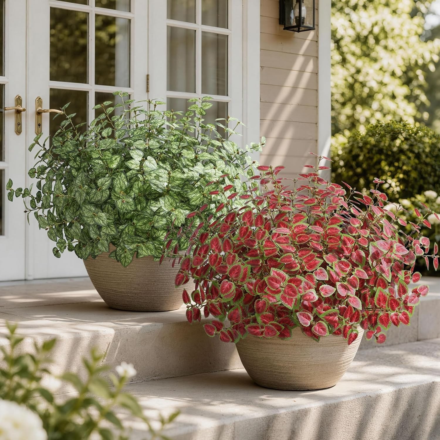 Artificial Plants Outdoor 5 Pcs, Faux Greenery Plants Outdoor UV Resistant Si…