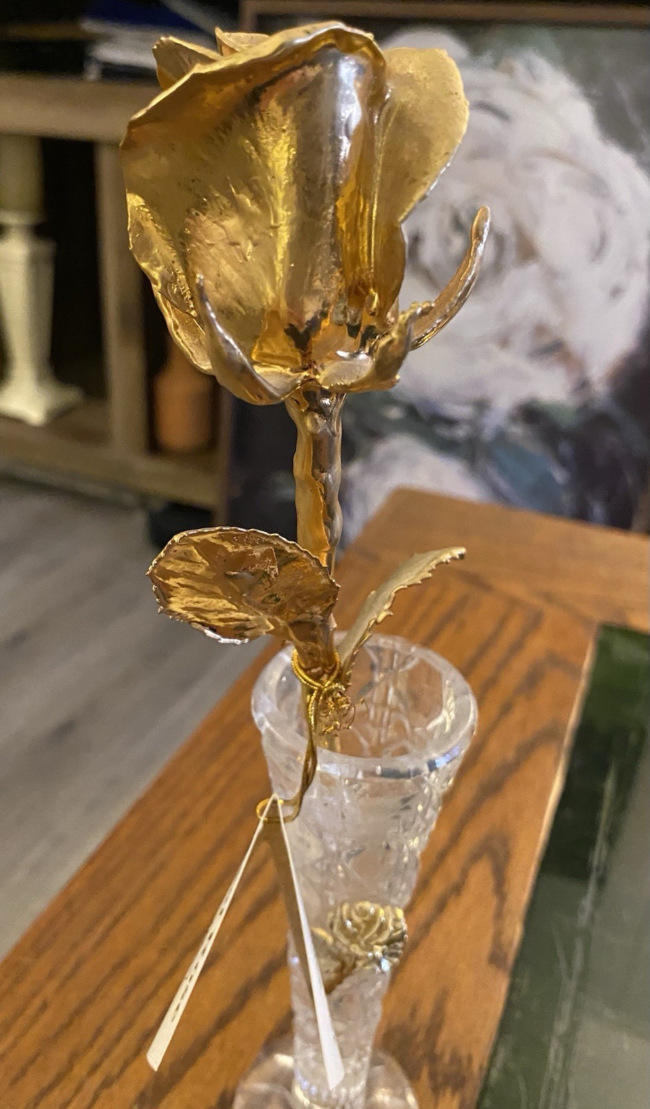 Real Rose Dipped In 24k Gold with Crystal Vase