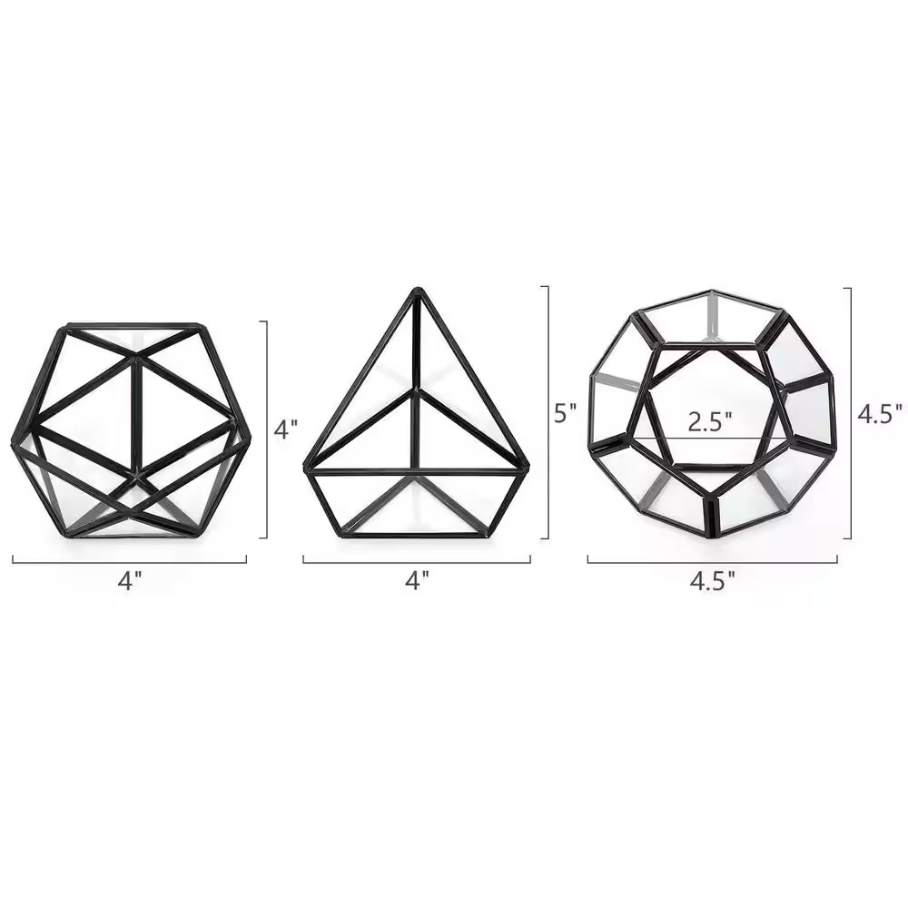 3-Pack 4 In. Mini Glass Tabletop Geometric Container, Modern Desktop Flower Pot