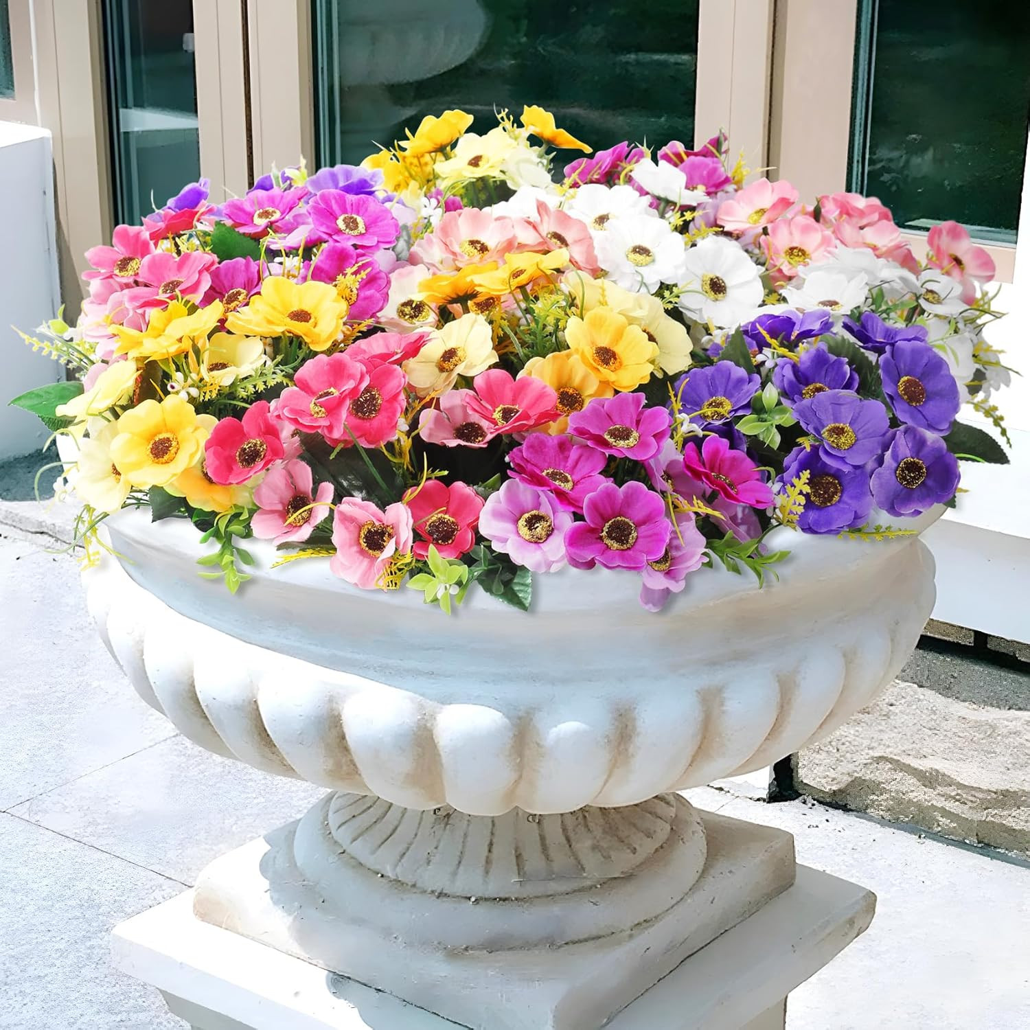 12 Bundles Artificial Flowers for Outdoors Decoration, Fake Daisy Silk Flowers U