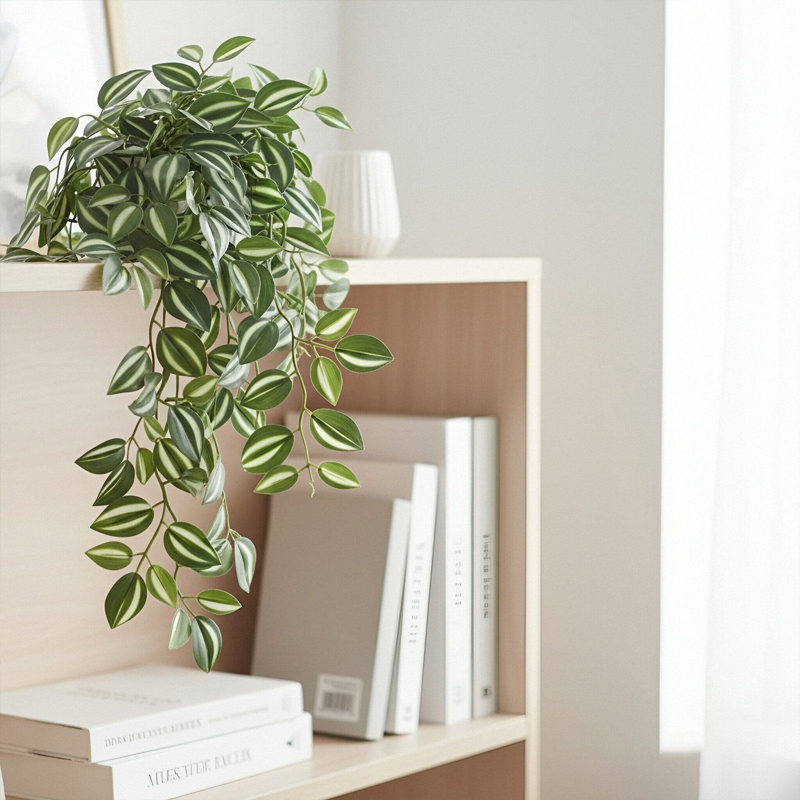 Green Silk Peperomia Hanging Plant 21.65in Realistic Artificial Ivy Vine Decor