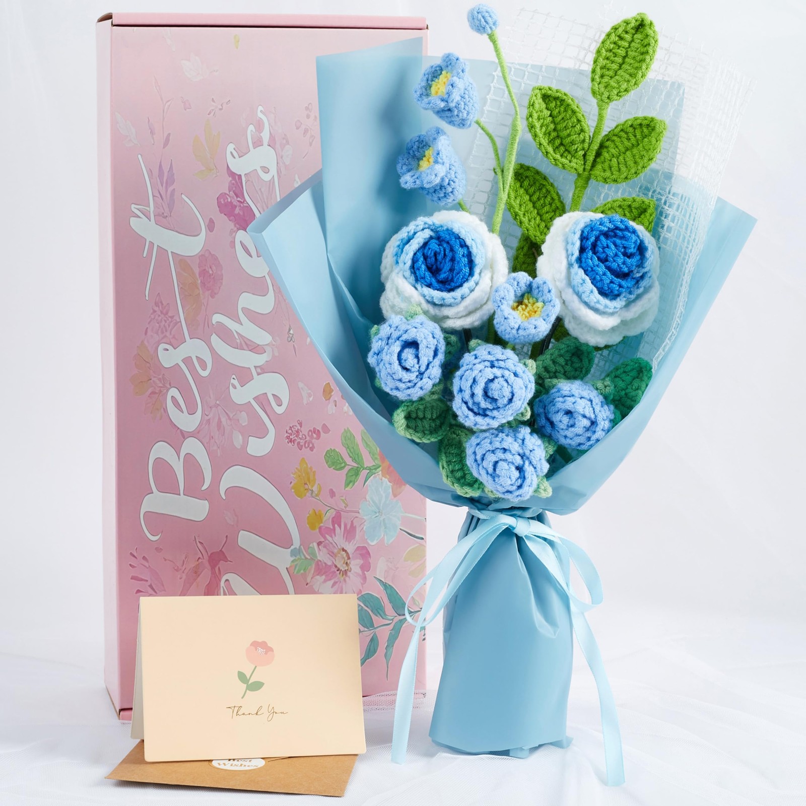 Crochet Flower Bouquet Blue Roses and Lily of the Valley Bouquet for Her, Han…