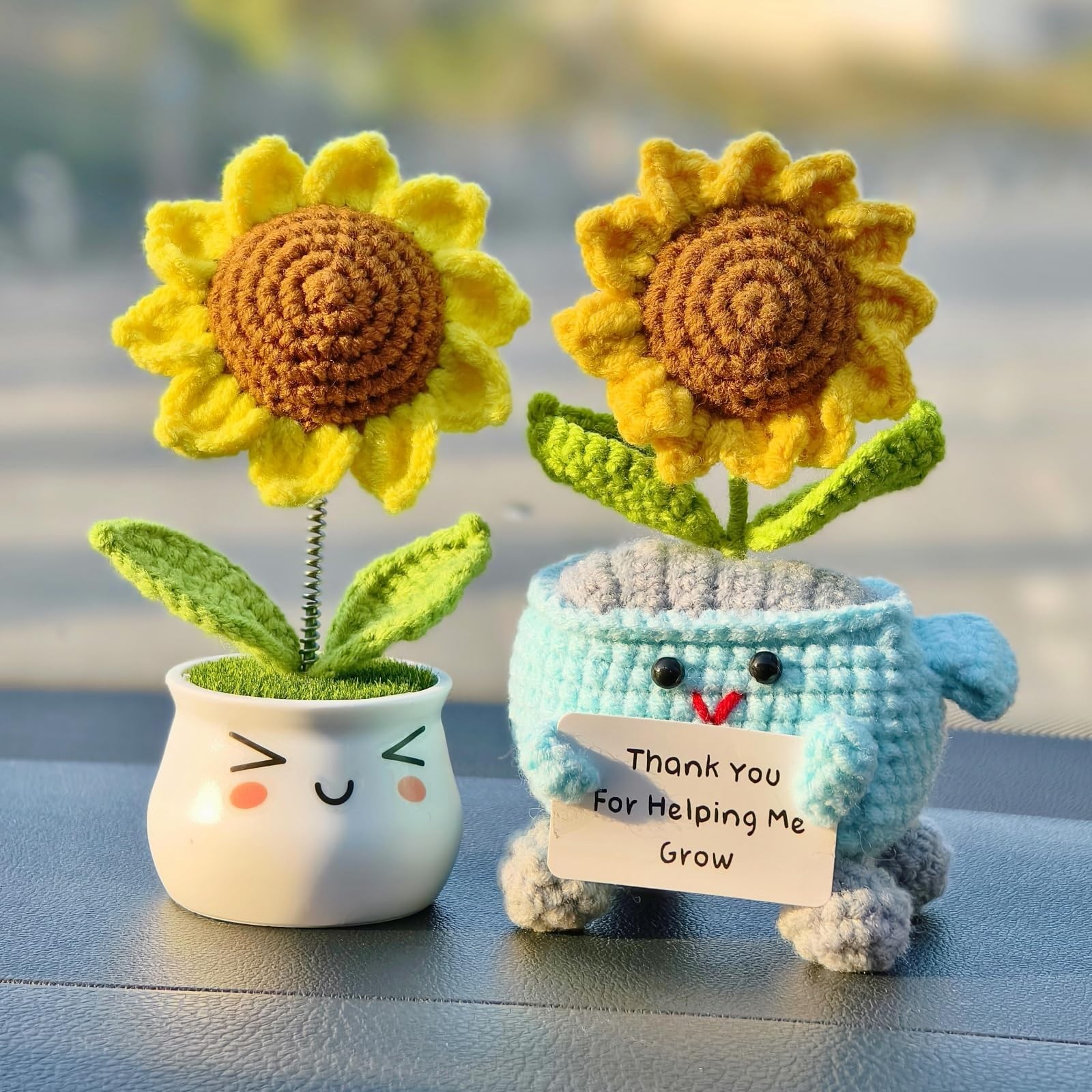 Crochet Sunflower Gifts for Office Desk Decor, Cute Artificial Knitted Sun Fl…