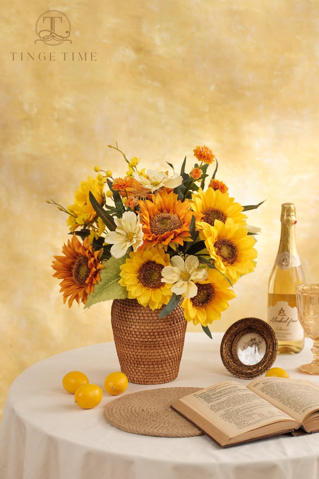 9 pcs 6” Silk Artificial Sunflowers Yellow Orange Faux Flowers with Stems DIY