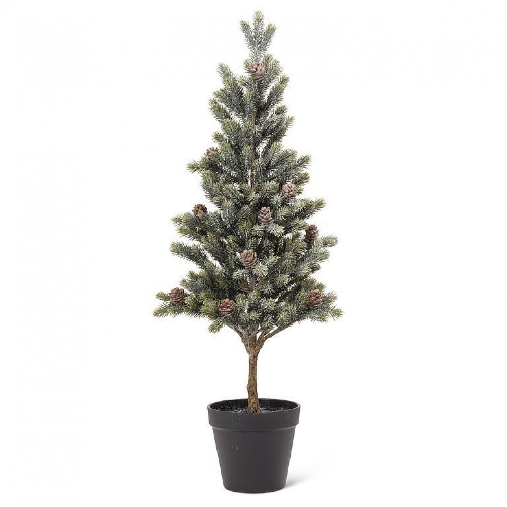 Large Frosted Tree With Pinecones In A Black Pot Faux Plants And Trees