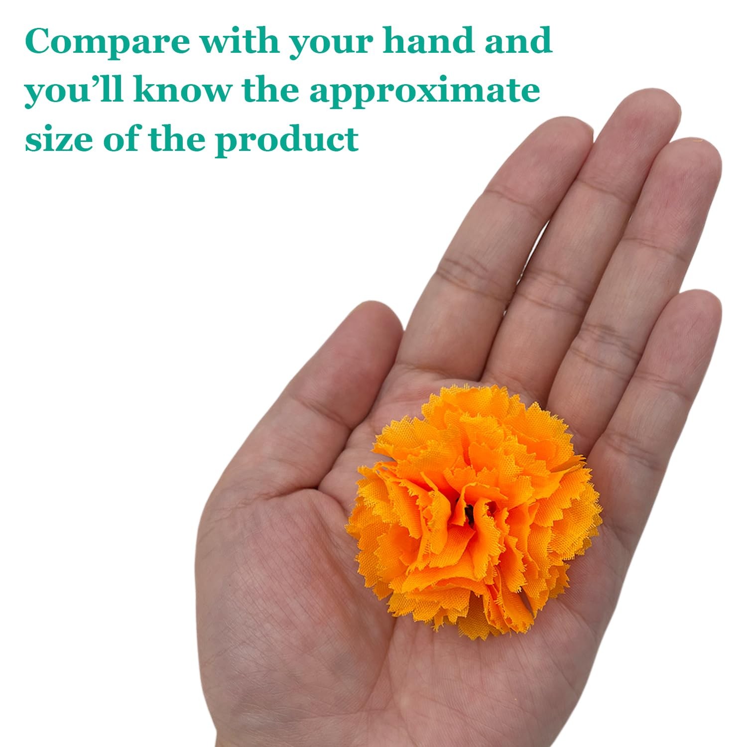 50Pcs Artificial Marigold Flowers, 2’’ Silk Heads with Stems for Diwali, Indi…