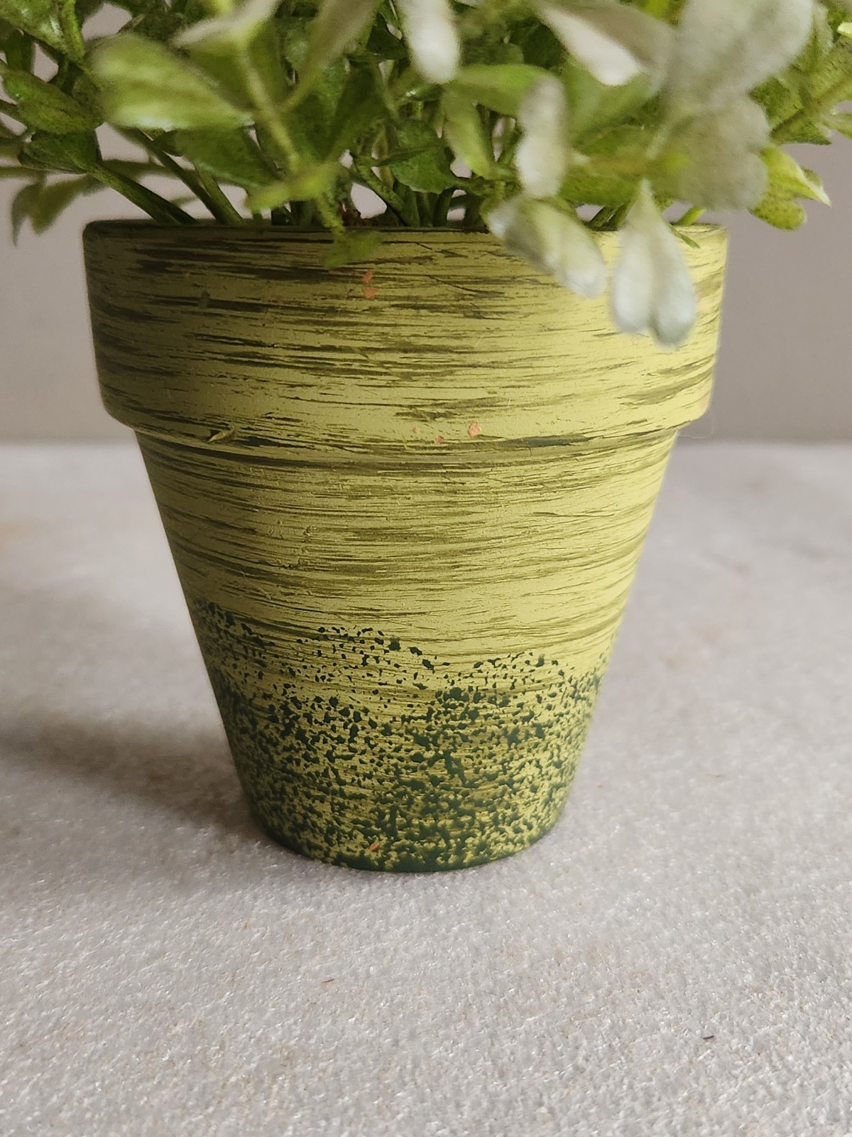 Small Green Ceramic Flower Pot with Artificial Baby Tear Plant • Pot 3⅜” Tall