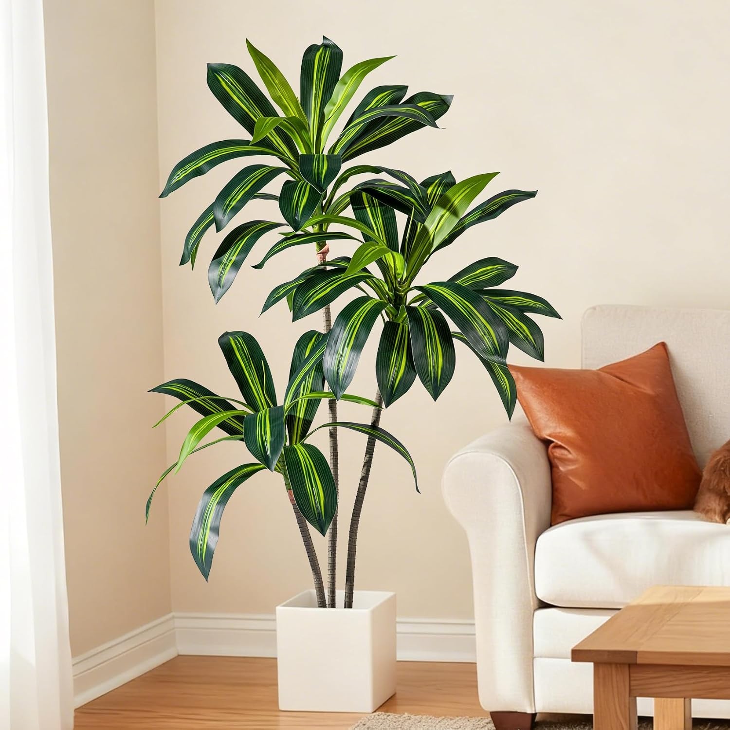 Erimda Artificial Fiddle Leaf Fig Tree 7ft with White Planter Realistic Fiddle