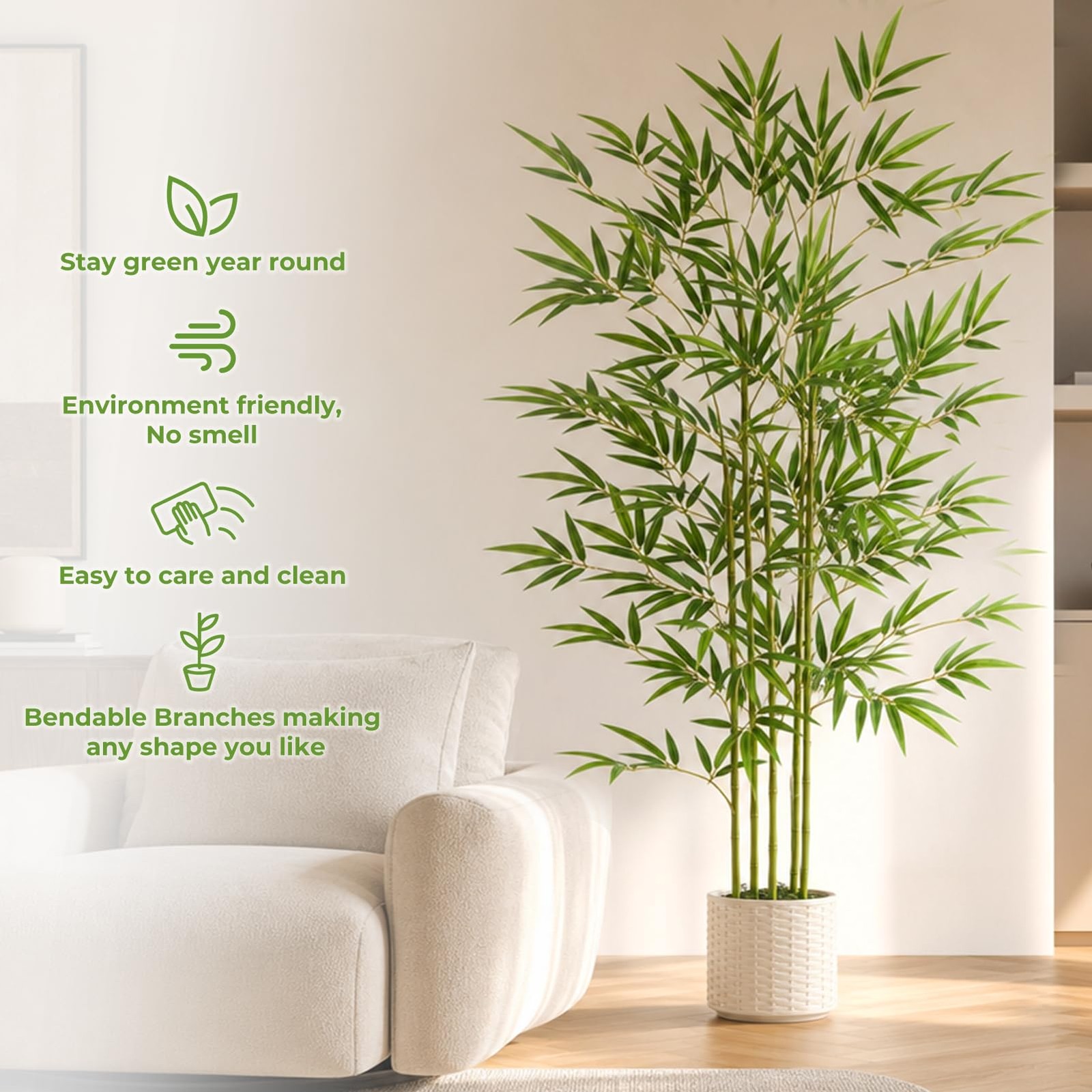 5FT Artificial Bamboo Tree with Wicker Style Planter, Fake Bamboo with Lifeli…