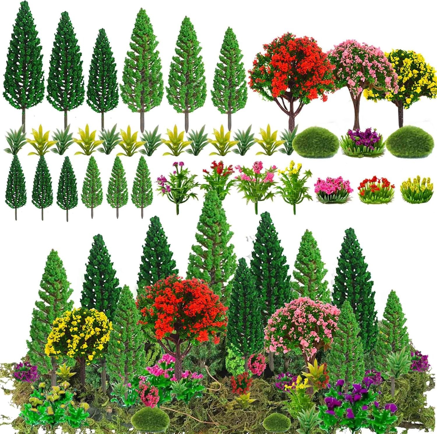 32pcs Model Trees Mixed Model Flower Trees Tree Artificial Fake Mini Flower D…