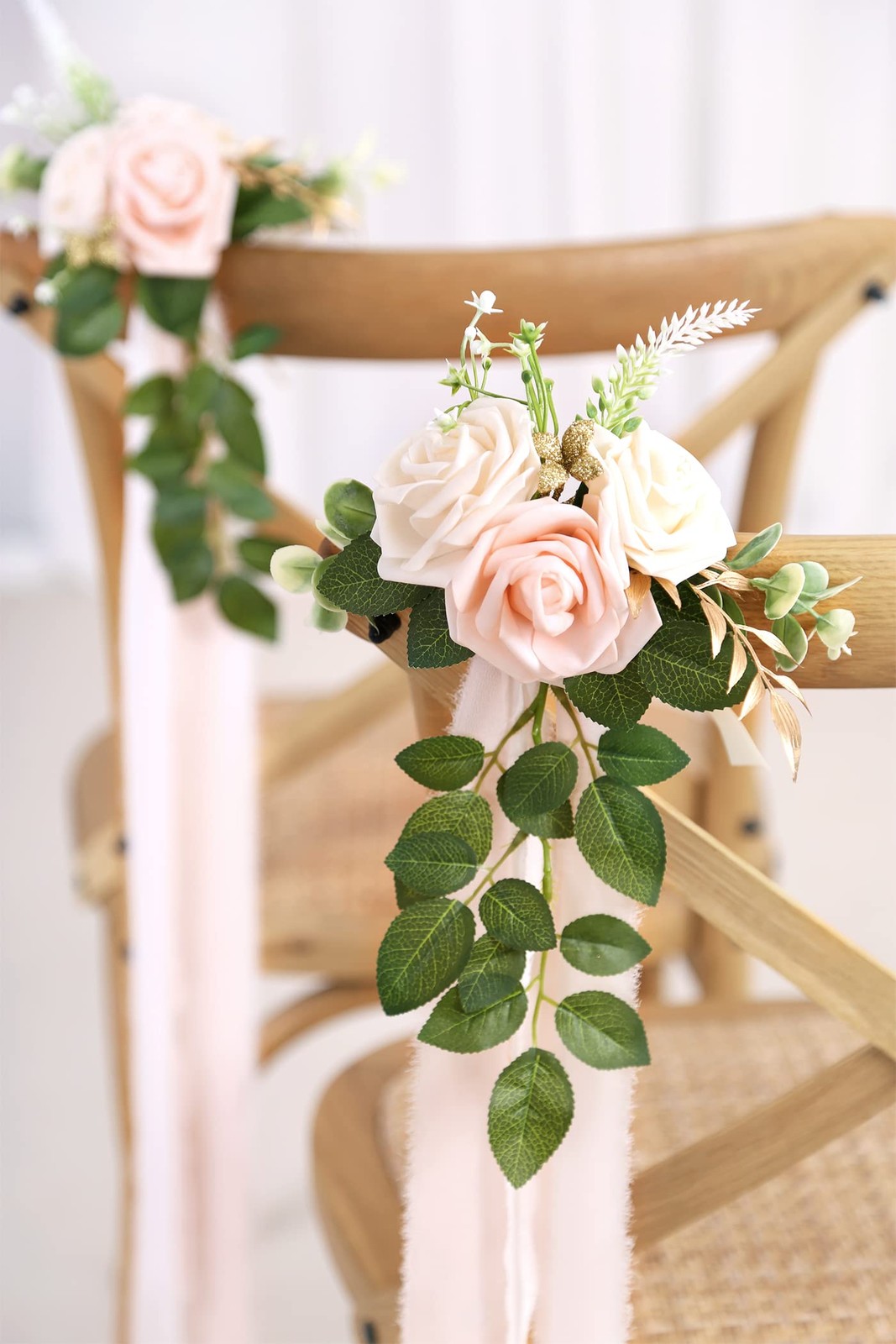 Wedding Aisle Decorations – Set of 10 Pew Flowers – Artificial Roses & Eucaly…