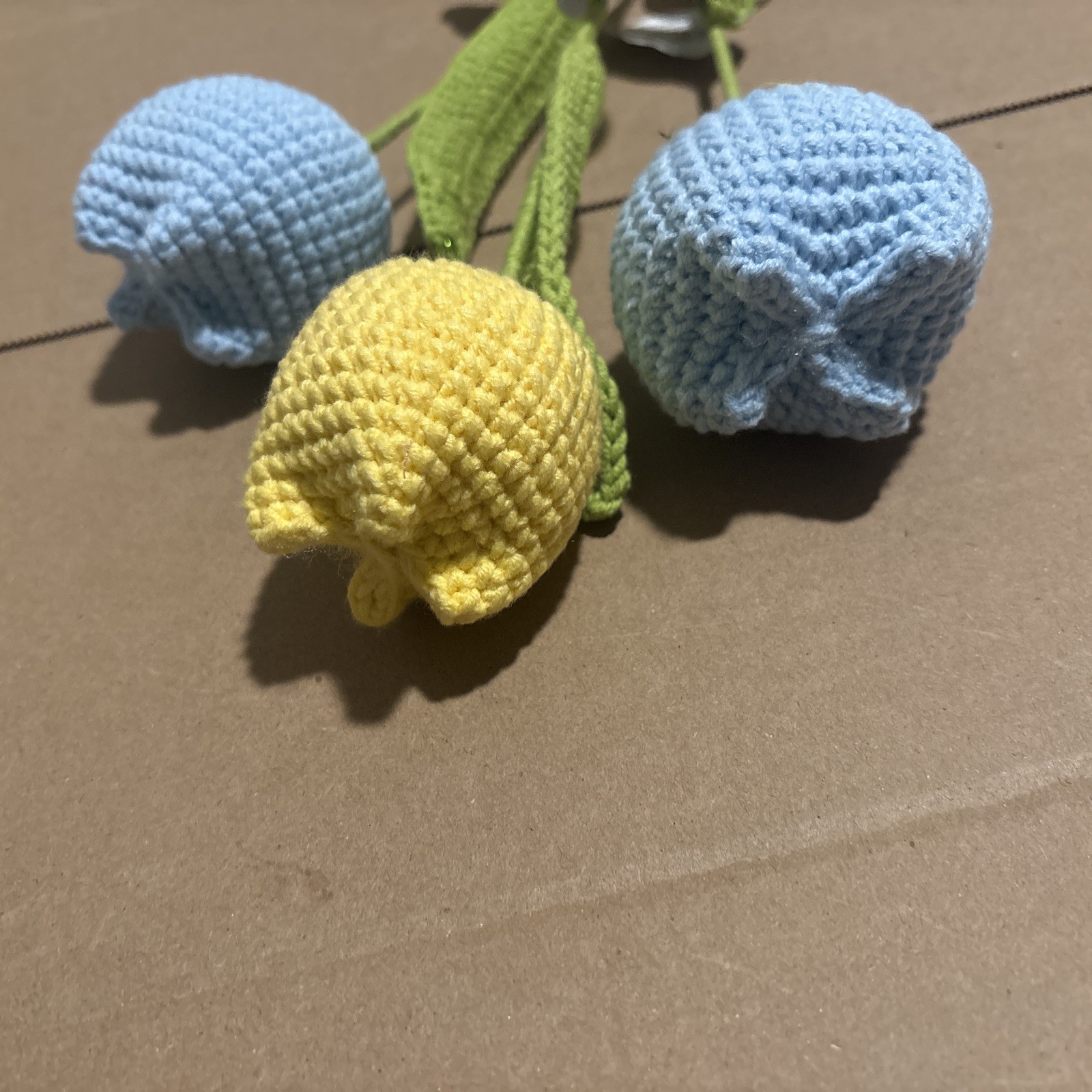 Yellow Blue Crochet Flower Bouquet Yarn Tulip Eternal Knitted Flowers 3 Roses 17