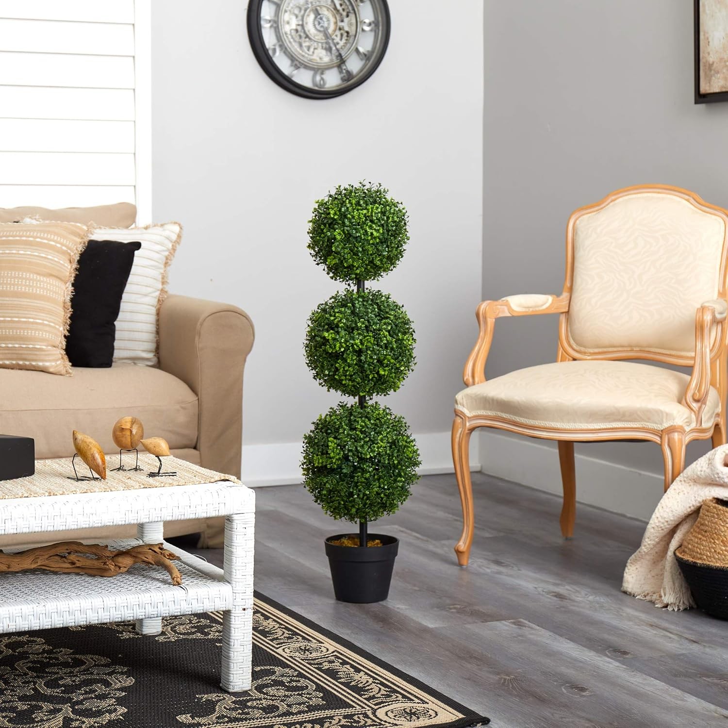 36in Artificial Triple Ball Boxwood Topiary Tree Indoor Outdoor Realistic Faux