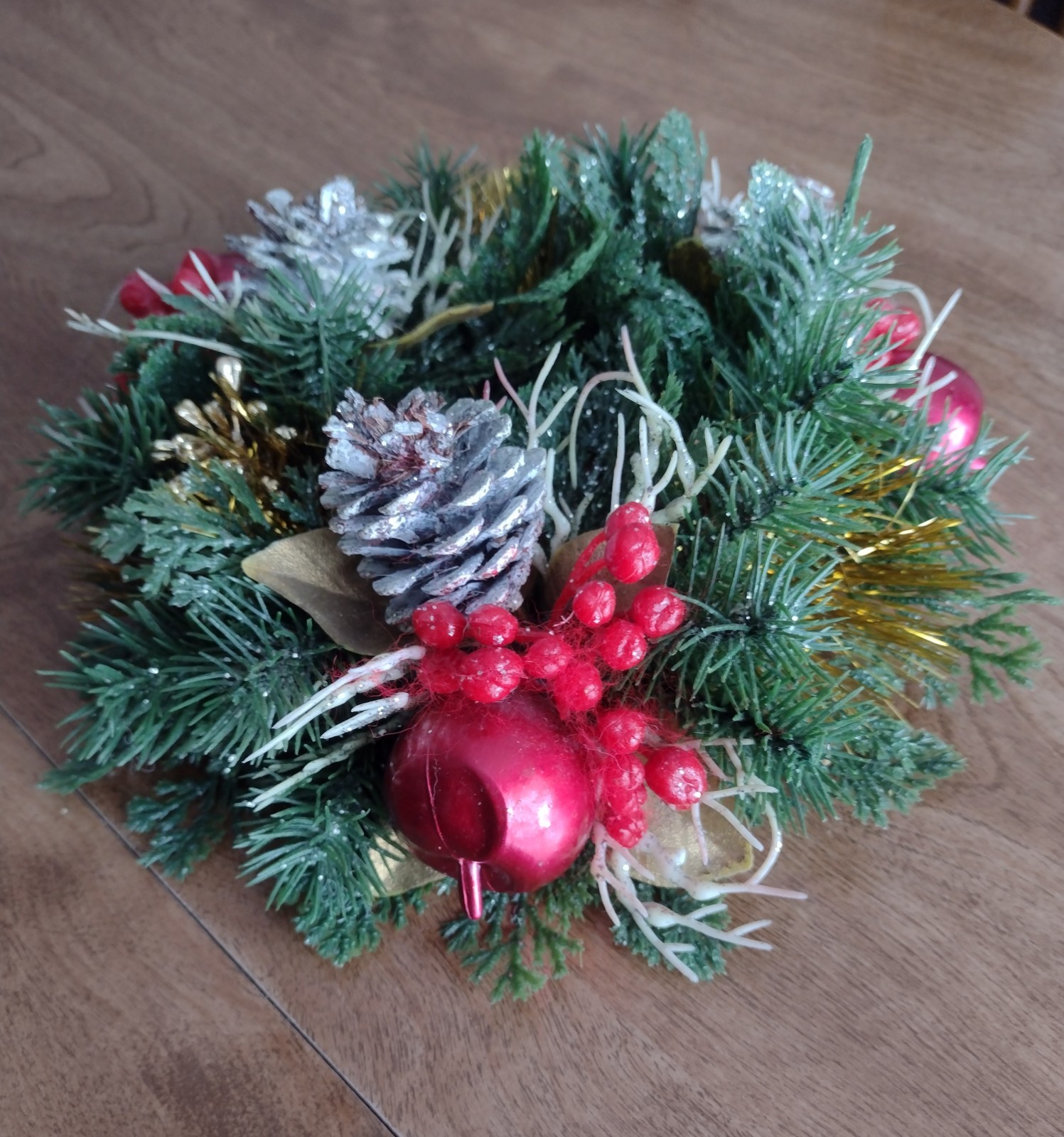Vintage Plastic Candle Ring-Christmas/Holidays-10″- Pinecones, Berries