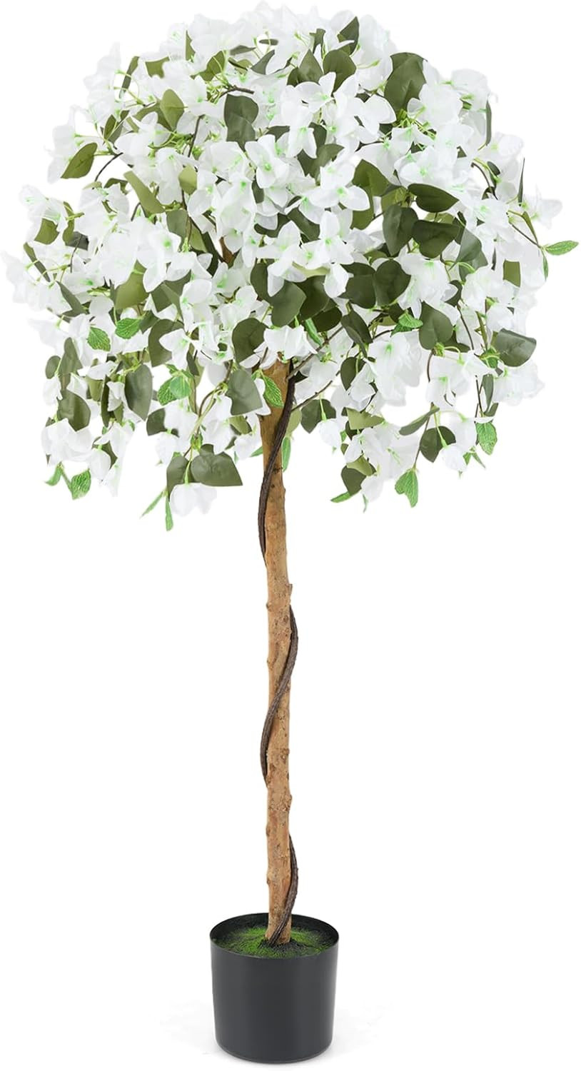 53″ White Artificial Bougainvillea Tree – Faux Silk Plant for Home & Garden Deco