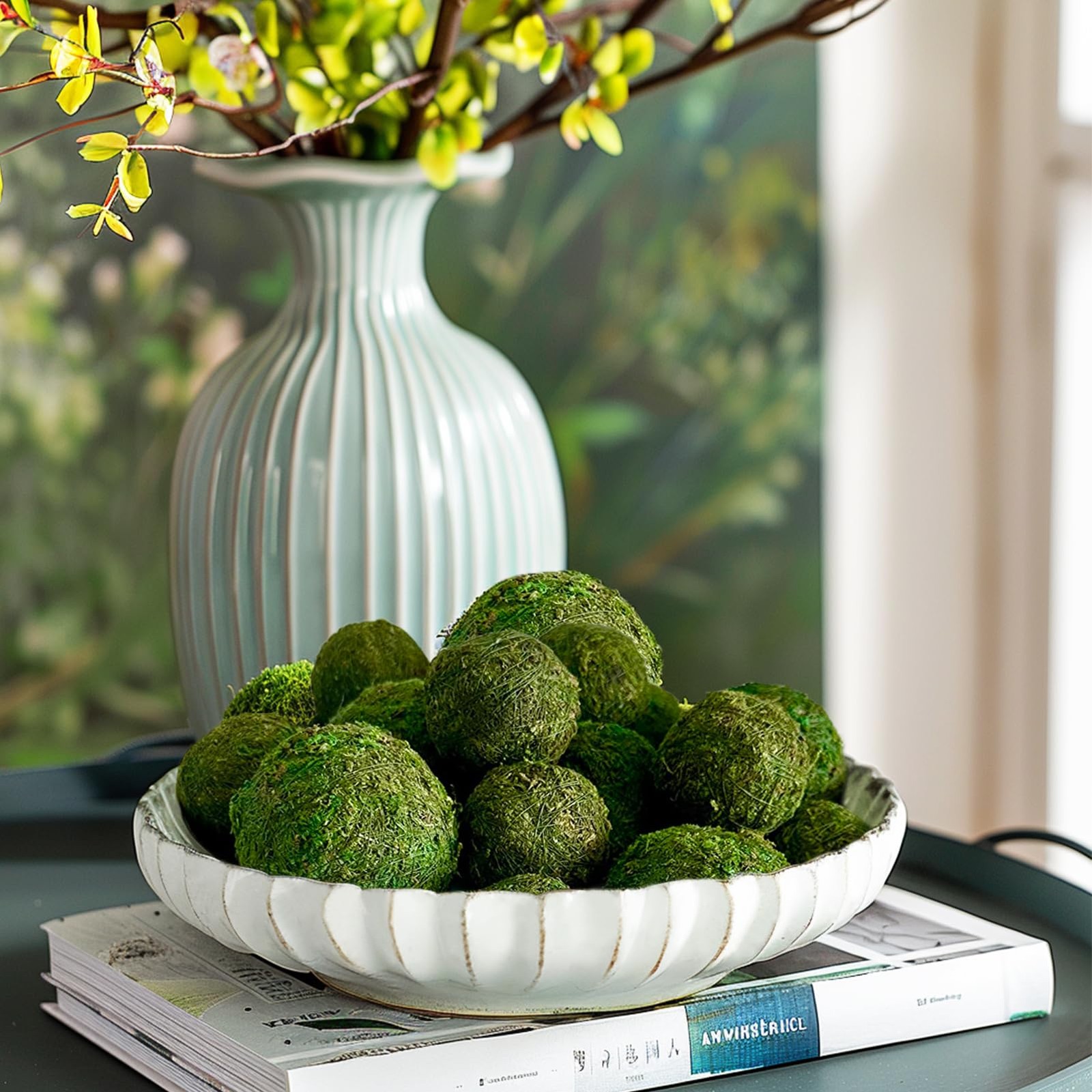 18 Pack Decorative Faux Dried Moss Balls- 6pcs 3.1″ Artificial Green Plant Mossy