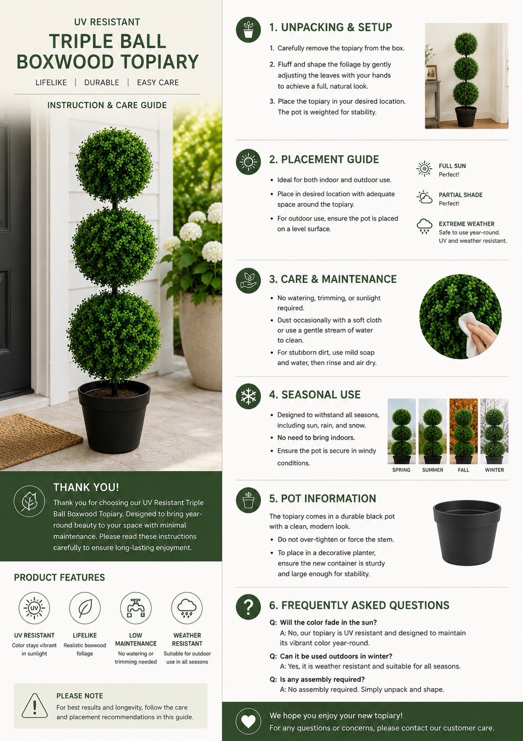 3’ UV Boxwood Triple Ball Topiary Artificial Tree Indoor/Outdoor