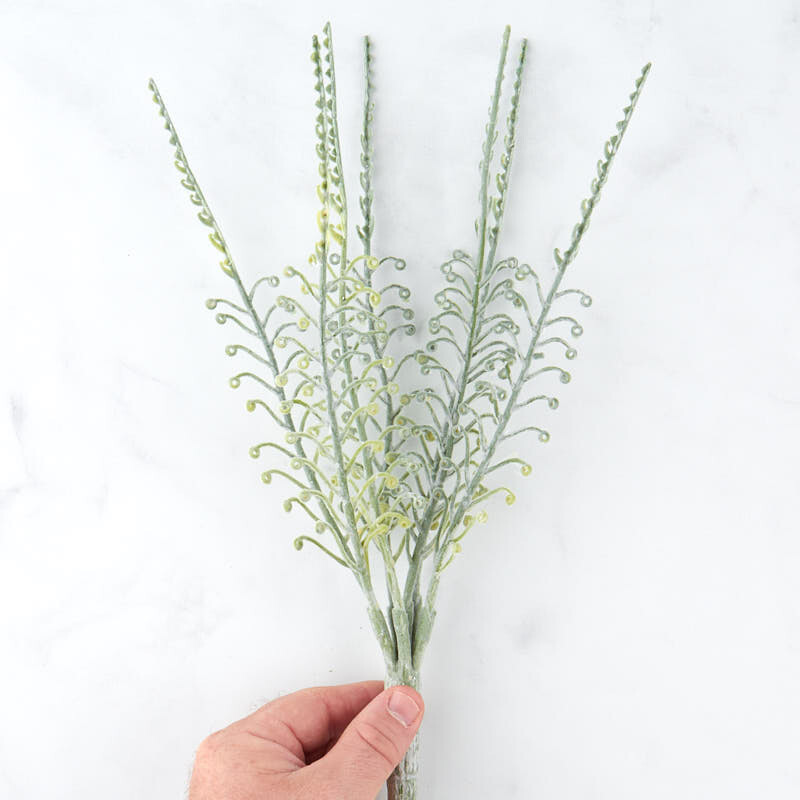 Set of 6 Flocked Artificial Mixed Green Spiral Fern 15″ Floral Stems