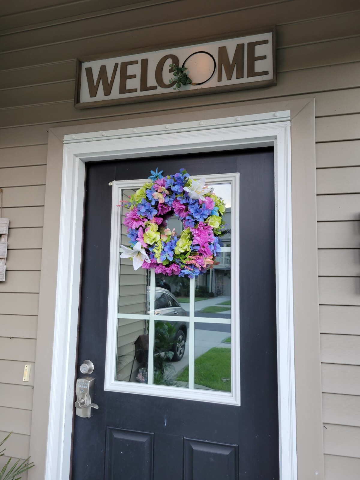 FLORAL one of a kind WREATH flowers Decor Front Door 16″ purple blue pink new