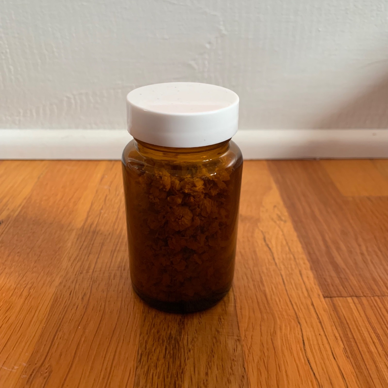 Handmade Floral Decor Centerpiece Amber Glass Bottle Dried Flowers Cottagecore
