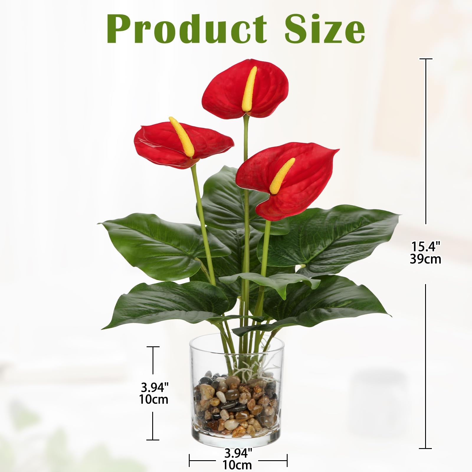 Fake Flowers in Vase 15.4″ Red Anthurium Artificial Flowers with Vase Tropica…