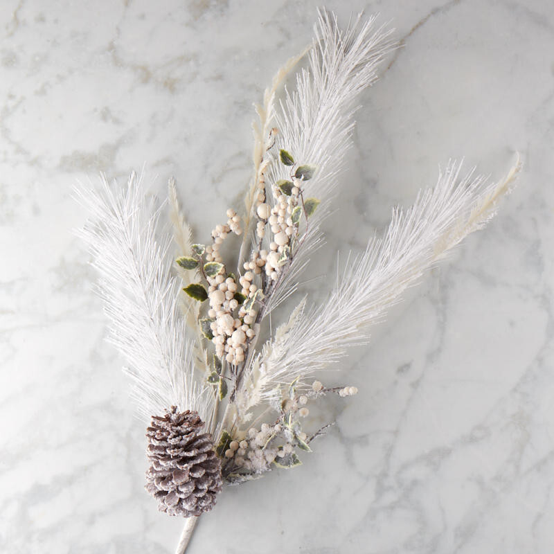 Snowy Artificial White Pine and Cedar Spray with Berries