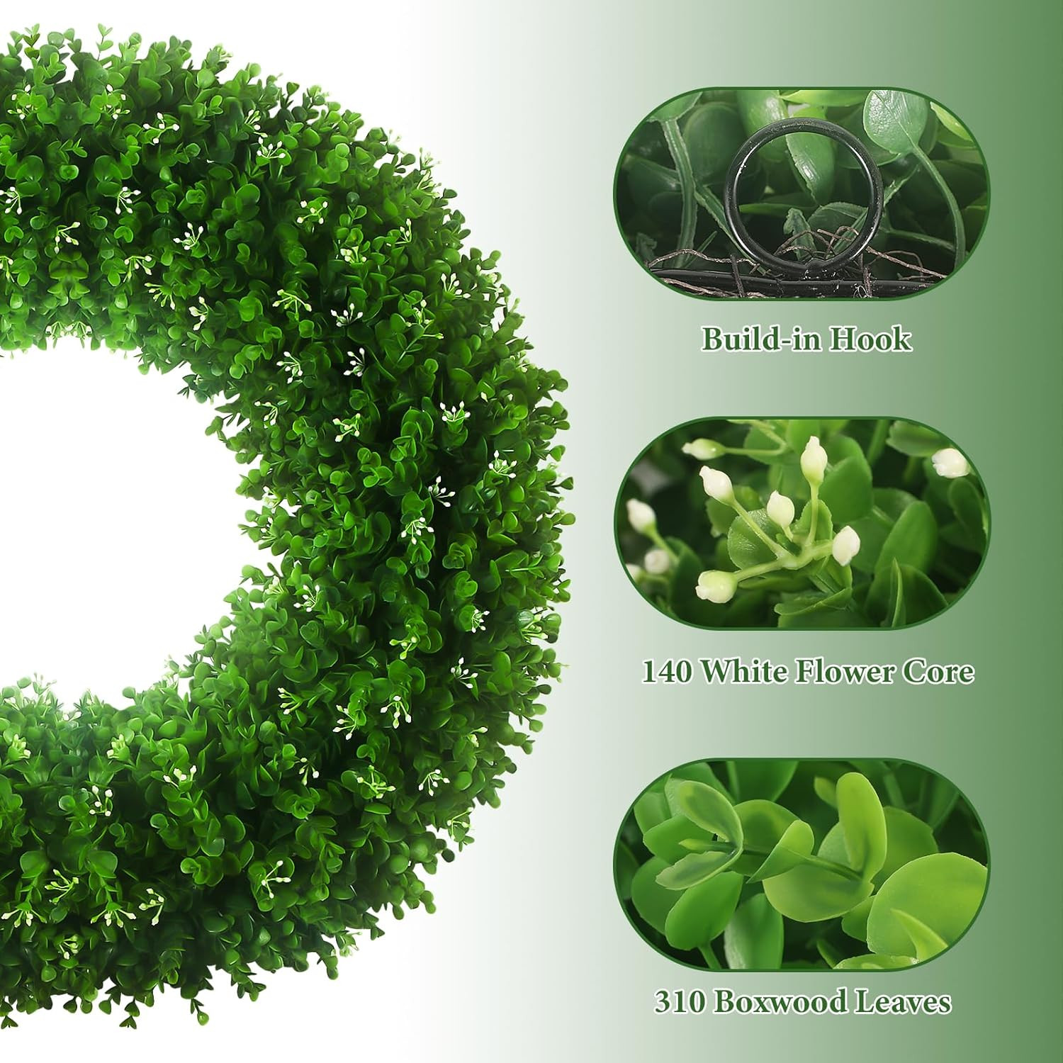 32” UV Resistant Boxwood Wreath with 310 Leaves & 140 Flower Buds for Spring De