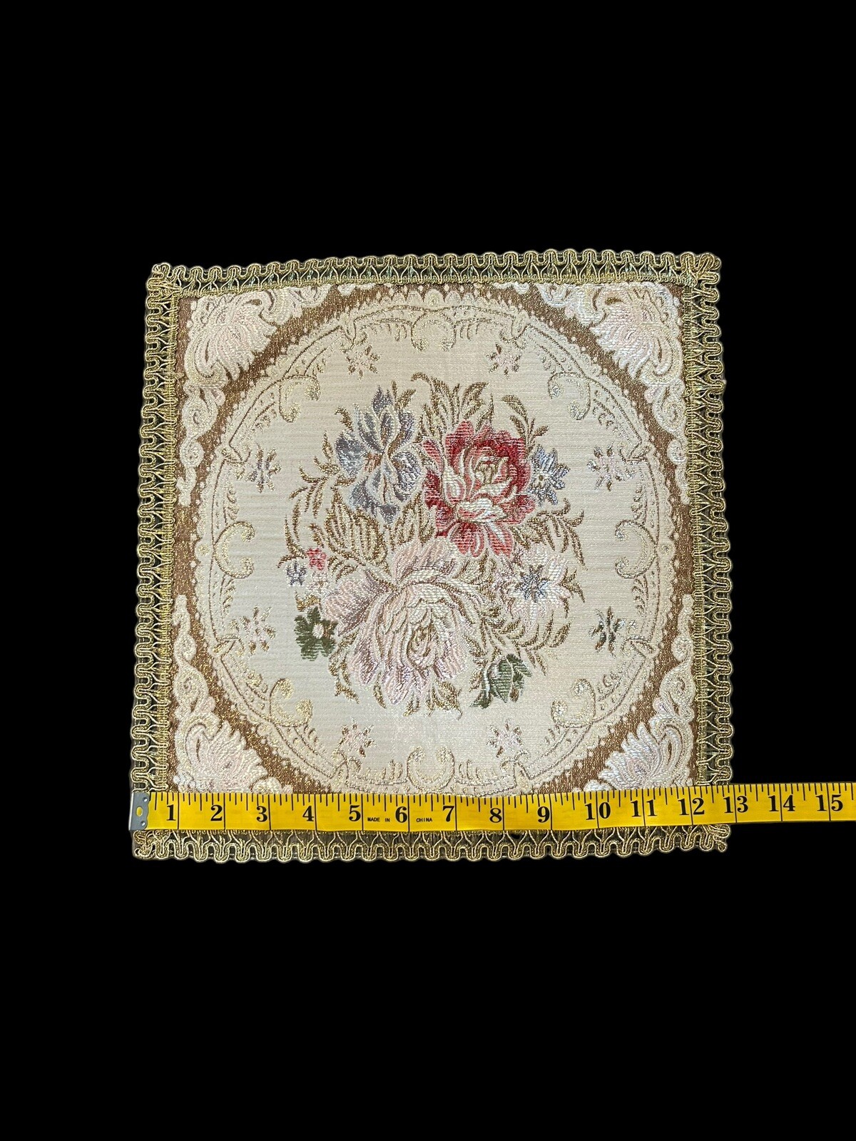 Vintage Victorian Inspired Floral w/Gold Glitter Accent Trim Decorative Square