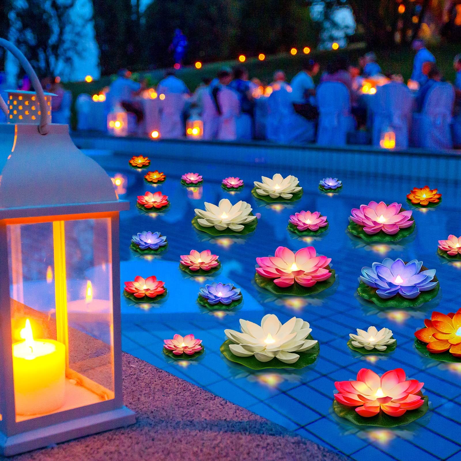 24 Pcs Floating Lights Lotus Floating Lanterns Artificial Lily Pads with LED …