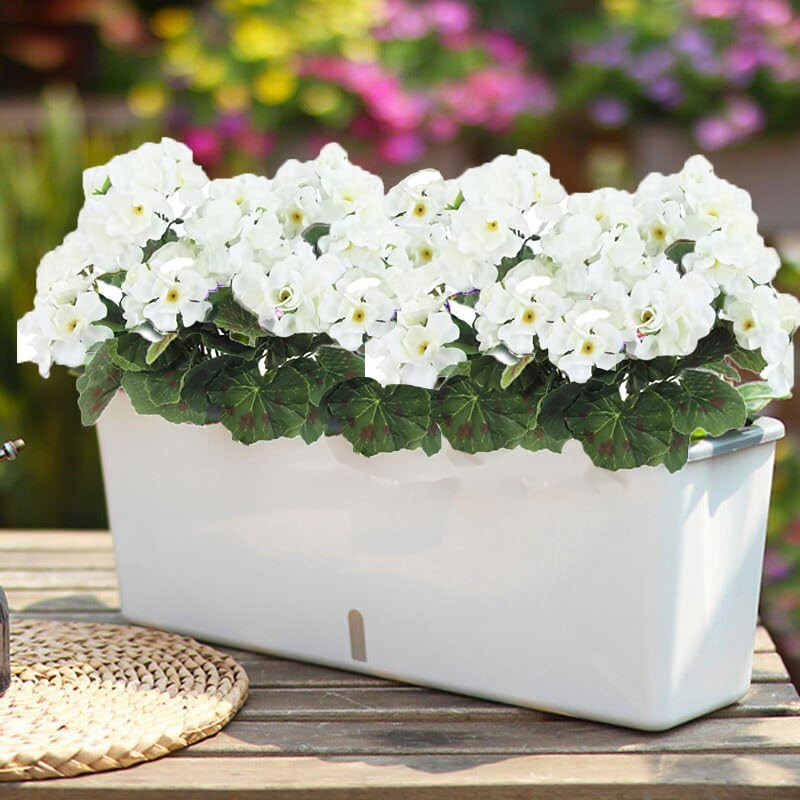 2Pcs Artificial Geraniums Silk Flowers Outdoor Artificial White Geranium Bush Fa