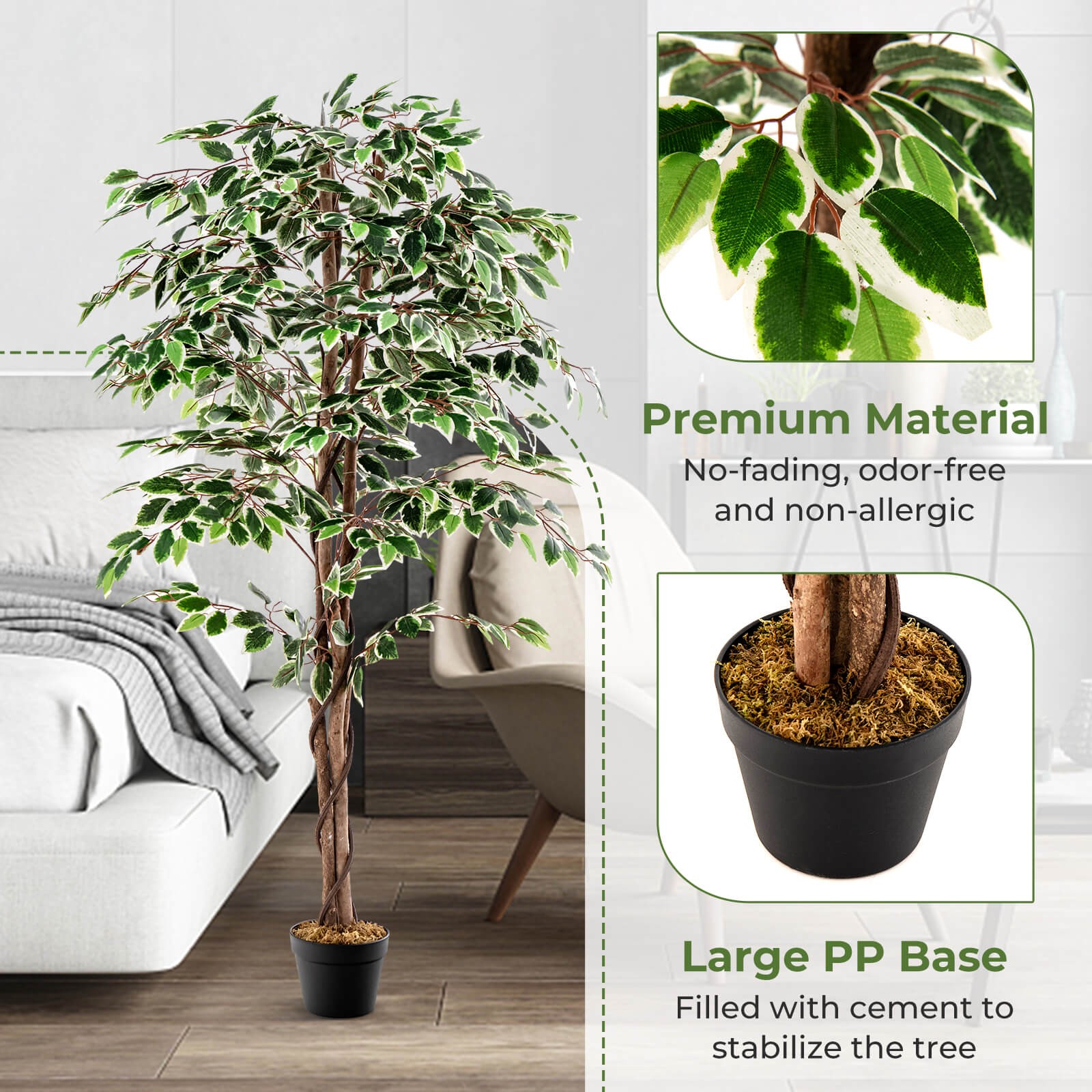 63 inch Artificial Ficus Tree Faux Indoor Plant in Nursery Pot for Decoration