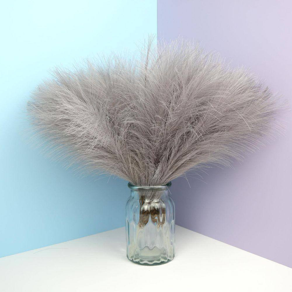 2 In. 56 Pieces Gray Artificial Plant Faux Pampas Grass Boho Fluffy Flower Vase