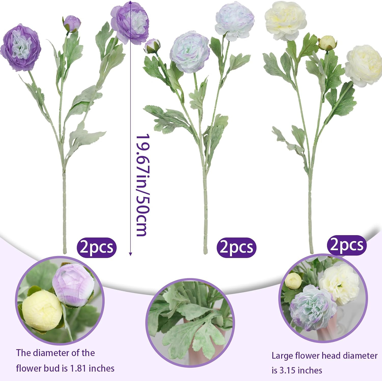 6 Pcs Artificial Flowers Silk Peony Rose Single Stem Artificial Flowers Faux Peo