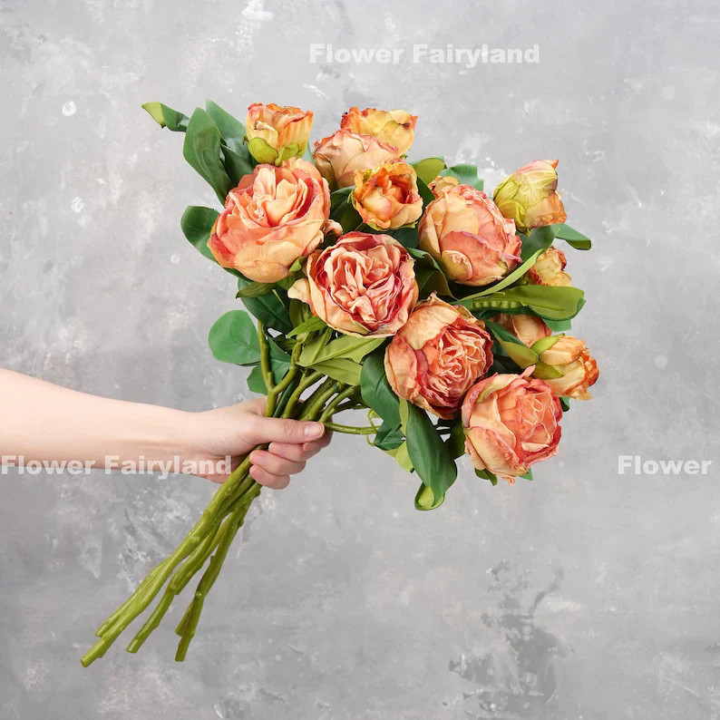 Dried Look Peony with Bud – Orange | Artificial Flower | Home Decoration | Gifts