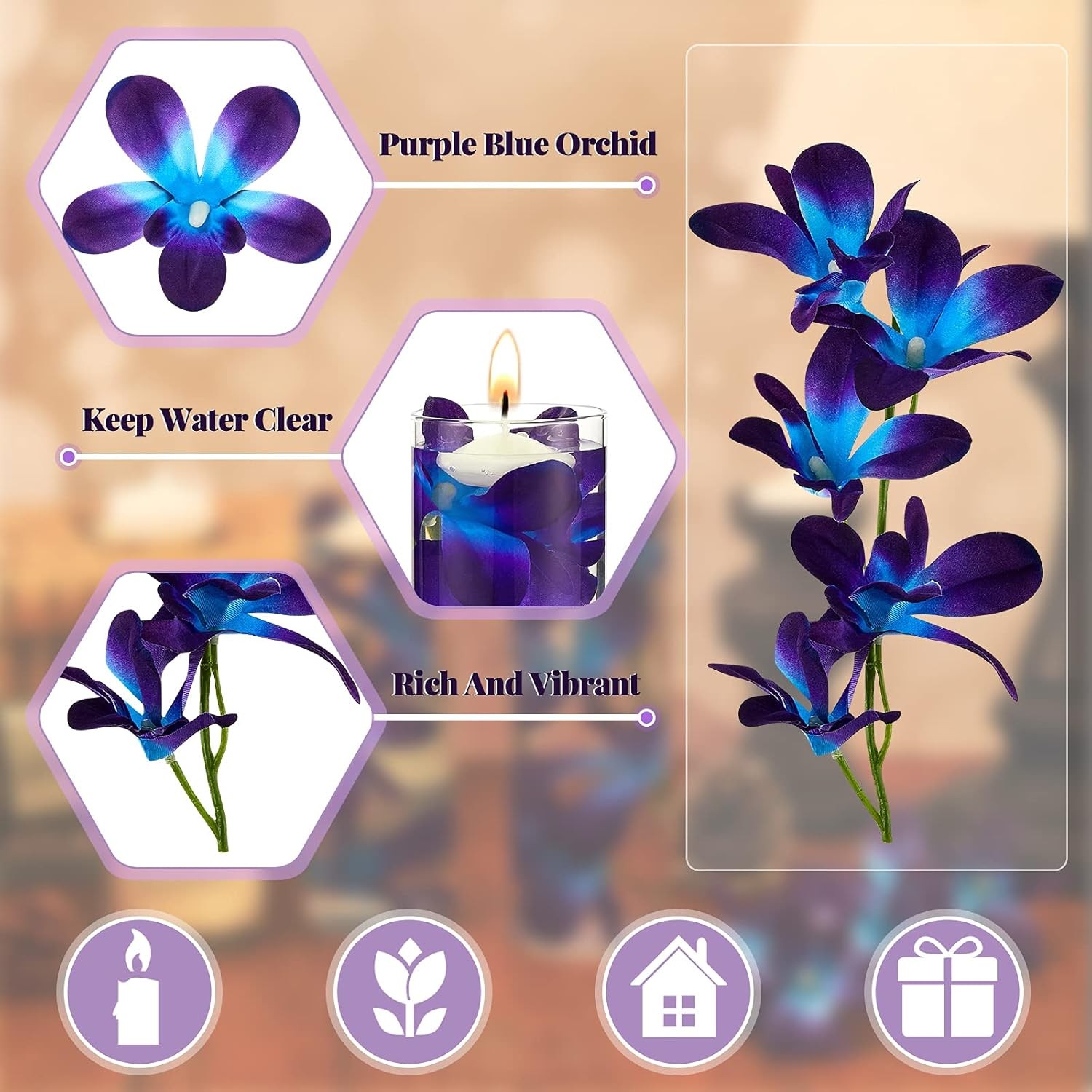 8 Pieces Blue Purple Faux Orchid Flowers Artificial Flower Vase Fillers Wedding