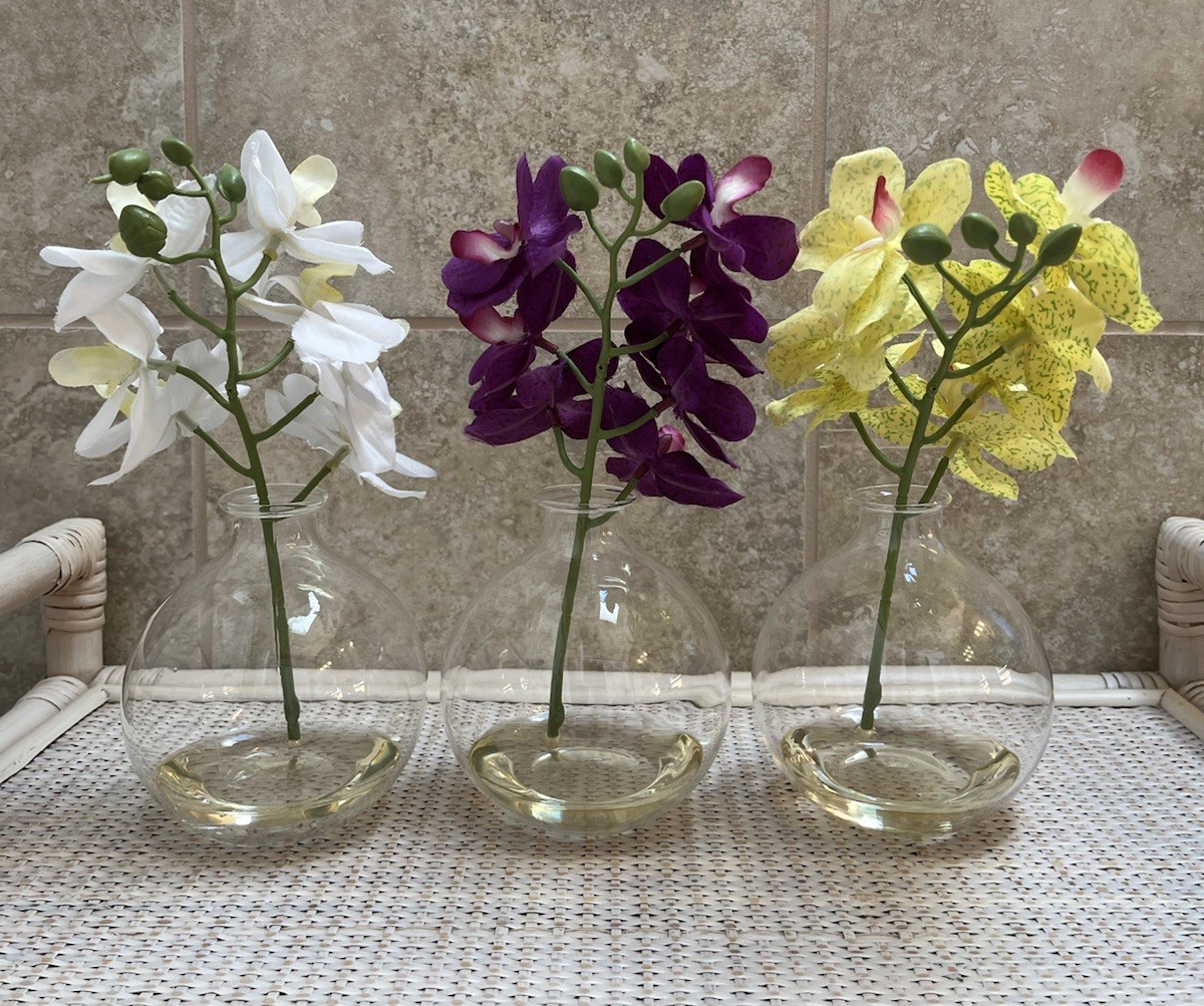 Nearly Natural 9-in Phalaenopsis Artificial Orchid in Vase – Set of 3