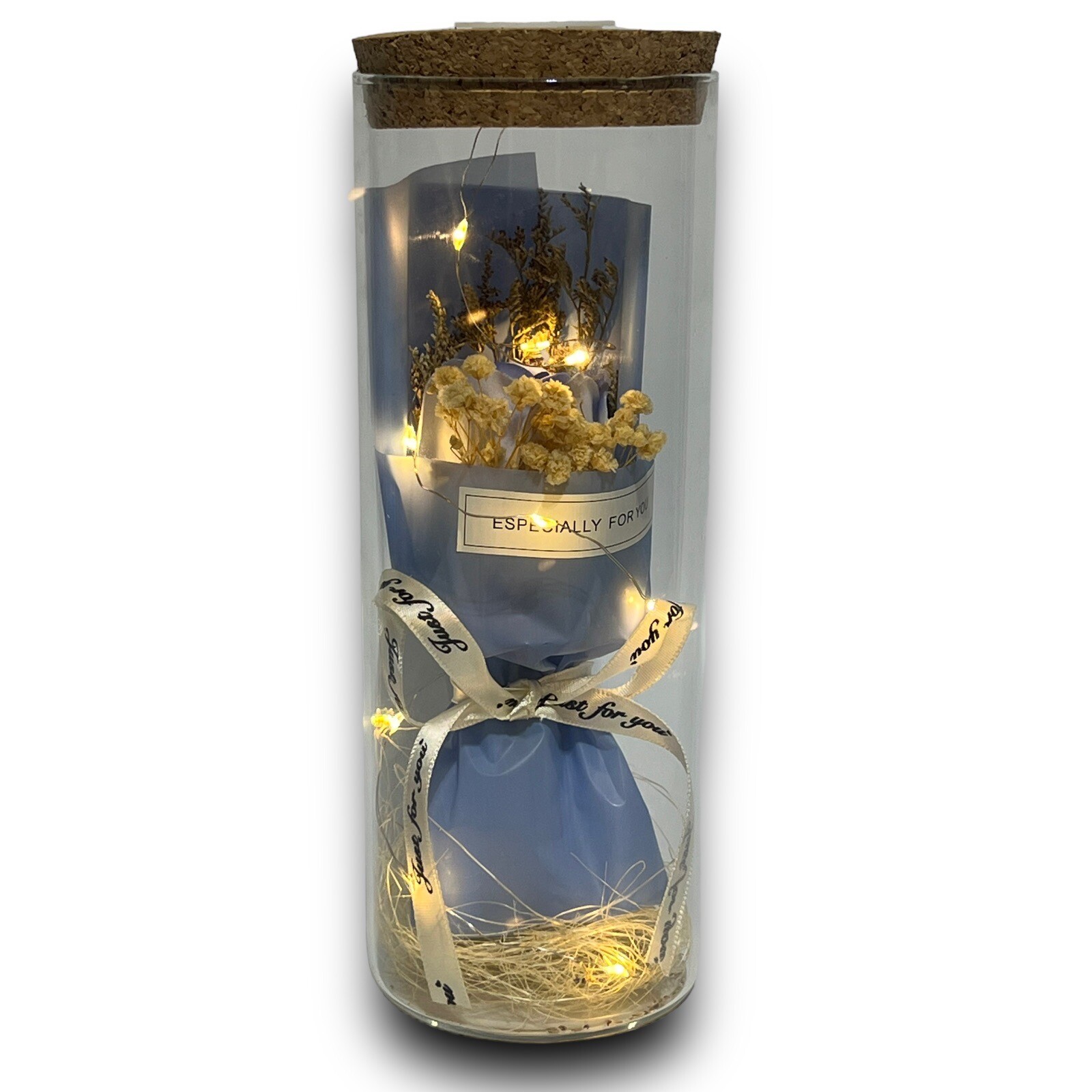 Ice Blue Rose in Glass Dome LED Forever Flower Lamp Enchanted Holiday Day Gift