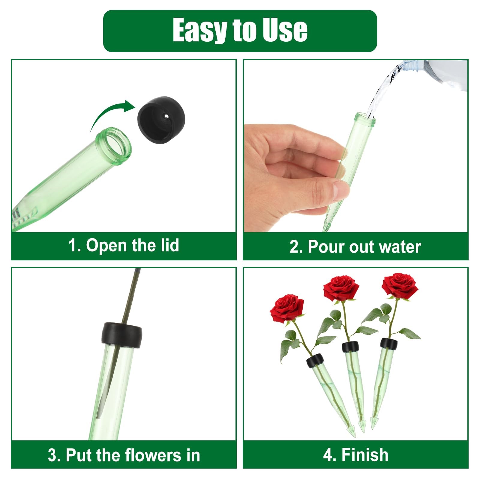 150 Pack 4 Inch Floral Water Tubes with Caps Plastic Green Flower Supply