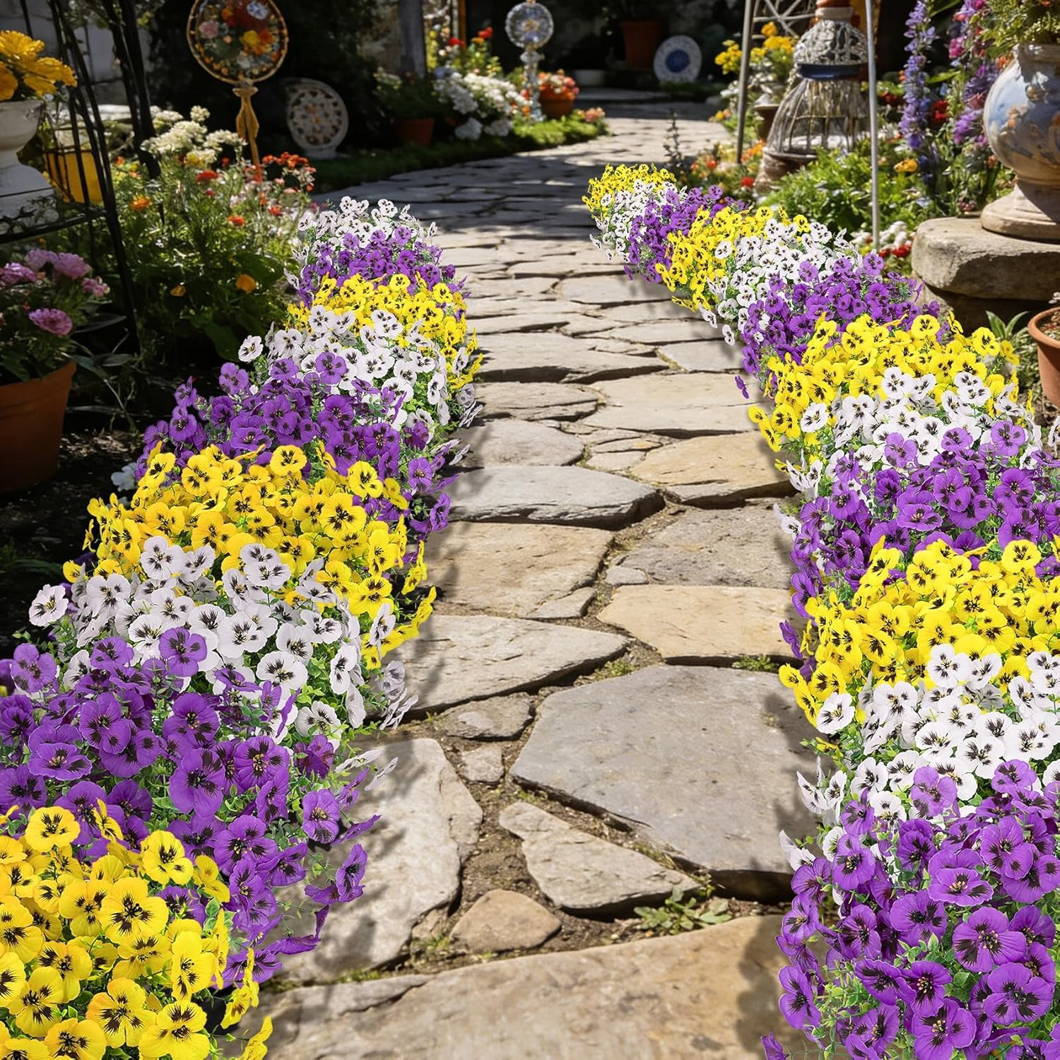 Ouddy Decor 20 Bundles Artificial Pansy Flowers for Outdoors, Fake Silk Flowers