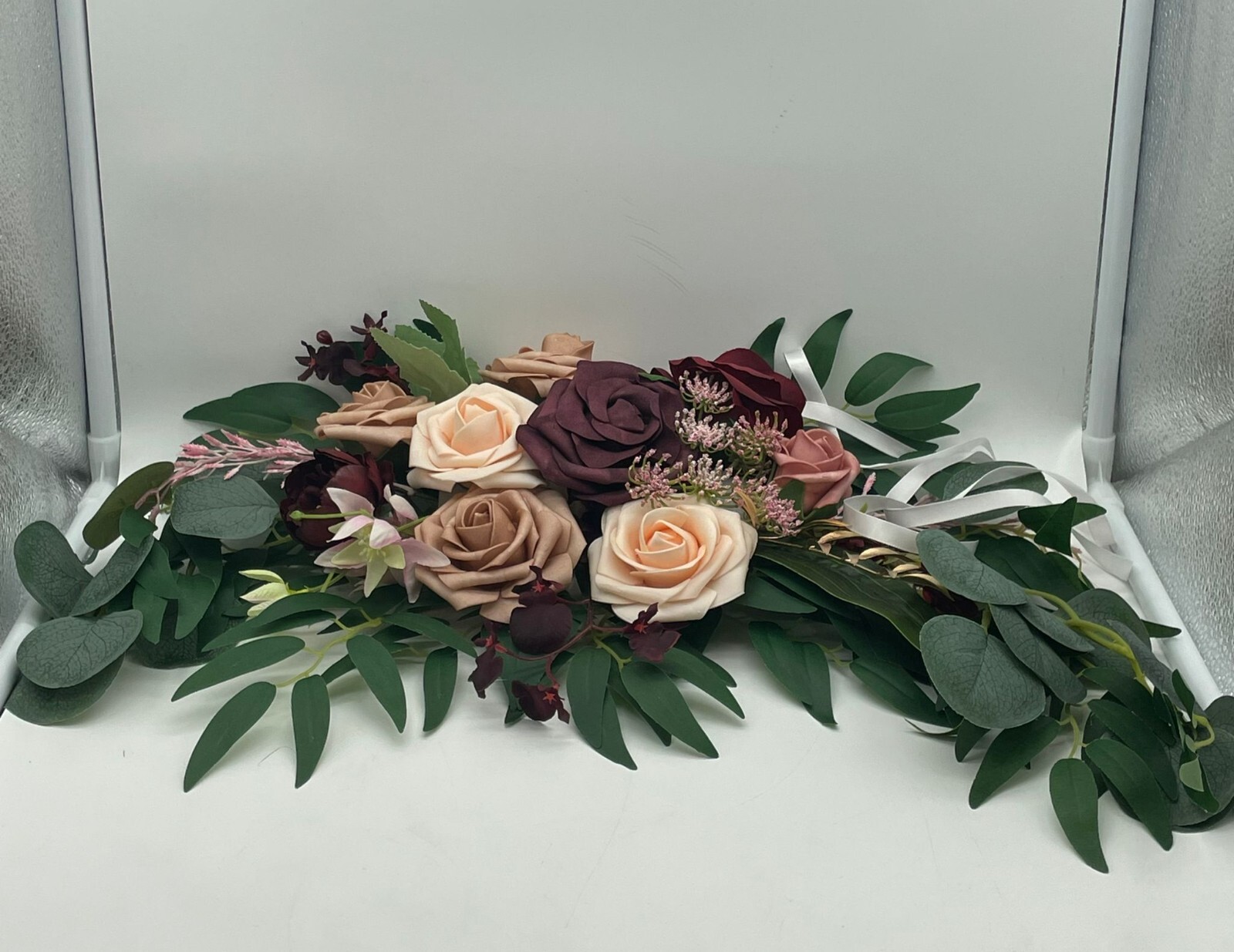 Floroom Arch Flowers with Drapes Kit (Pack of 4) – 2pcs Artificial Marsala