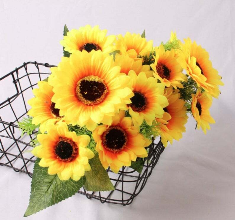 21″-Fake Sunflower Silk Flowers 6″ Head Floral Bouquet Party Wedding Decor USA